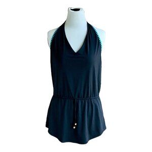 Vera Bradley black vneck pullover halter top racerback lined pockets Small